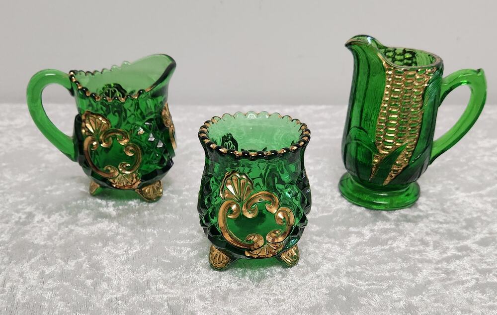 Vintage EAPG Riverside McKee "Croesus" Emerald Green-Set of3